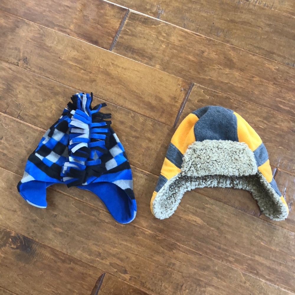 Boys GAP L XL LOT 2 HATS Mohawk Blue Black Gray & Sherpa Yellow Gray Trapper